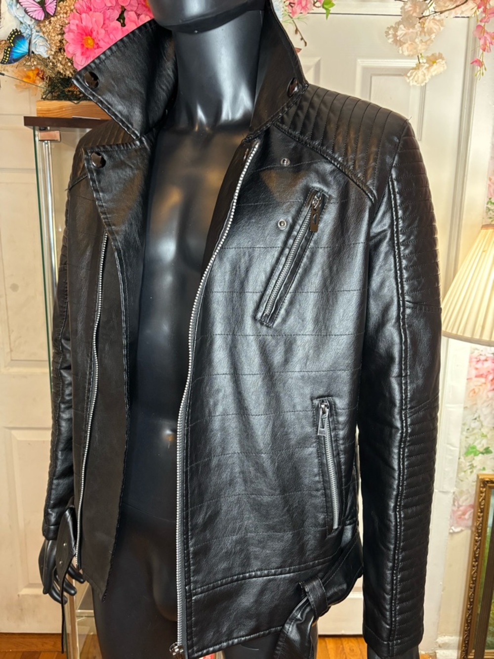 Men's Black Quilted Leather Bomber Jacket